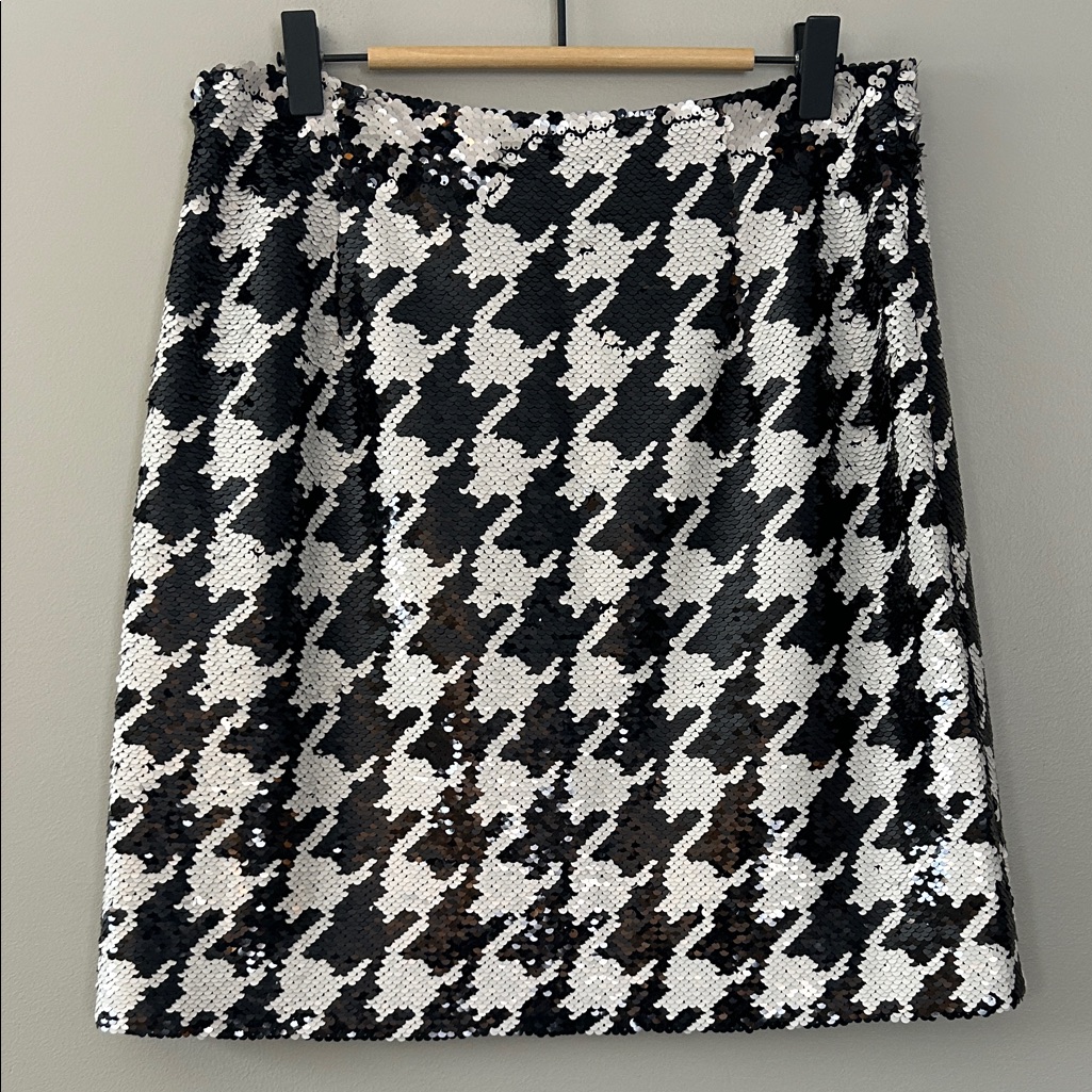Nwt Tyler Be Cindy Woven Sequin Houndstooth Skirt Size 6 In Black And White
